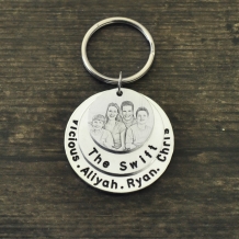 Cirkelvormige sleutelhanger met foto en tekst