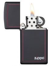 Zippo Slim Black Matte Zippo Border open met vlam Zippo Slim Black Matte Zippo Border open met vlam