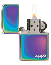 Zippo Spectrum with logo open met vlam Zippo Spectrum with logo open met vlam