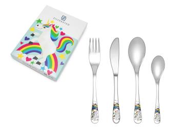 Zilverstad Kinderbestek Unicorn 4-delig kleurenprint inclusief graveren