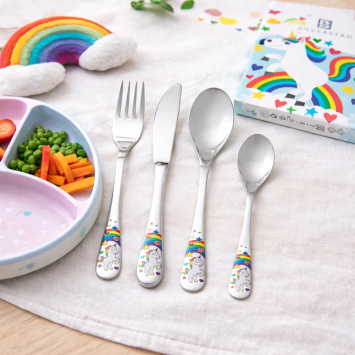 Zilverstad Kinderbestek Unicorn 4-delig kleurenprint inclusief graveren