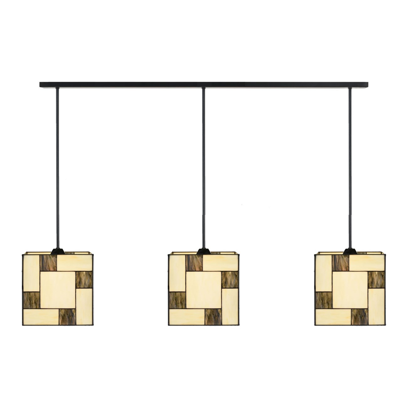 3 x Tiffany Mondriaan Kubus met Pendant aan plafondbalk