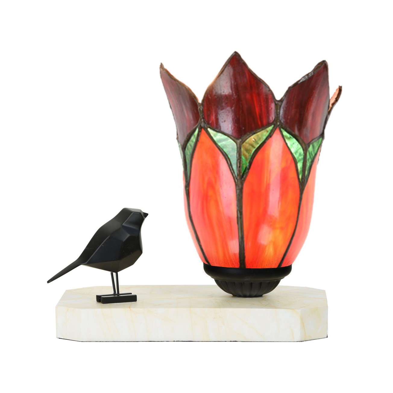 Tiffany Tischlampe / Skulptur Ballade of a Bird Lovely Flower Red