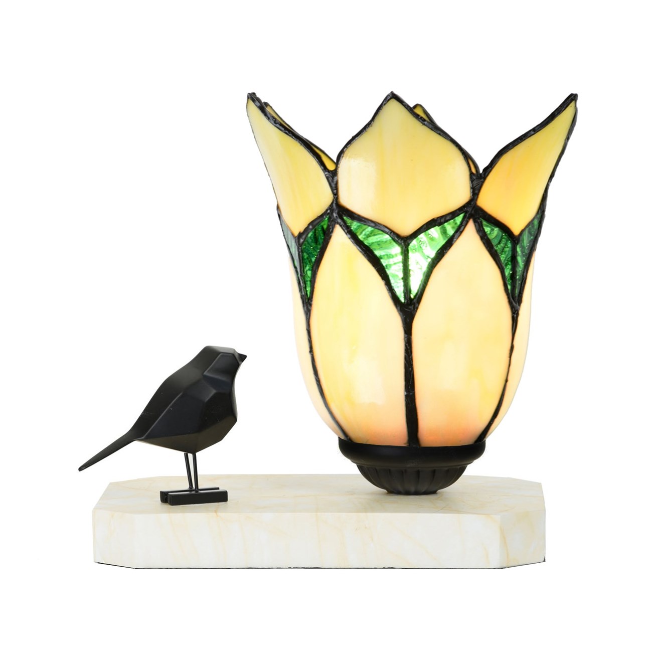 Tiffany Tischlampe / Skulptur Ballade of a Bird Lovely Flower Yellow