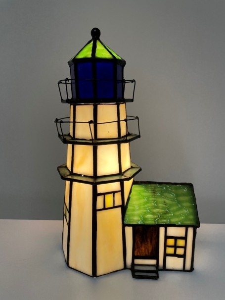 Tiffany Tischlampe Leuchtturm + Haus