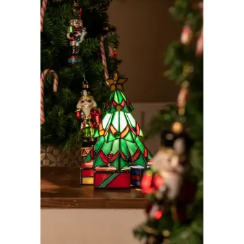 Tiffany Tischlampe Weihnachtsbaum 9348 - 17x17x23 cm Grünes Glas