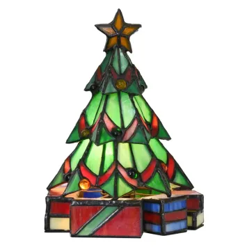 Tiffany Tischlampe Weihnachtsbaum 9348 - 17x17x23 cm Grünes Glas