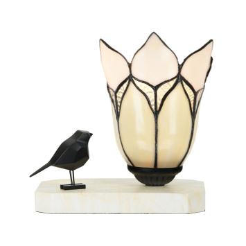 Tiffany Tischlampe / Skulptur Ballade of a Bird Lovely Flower White