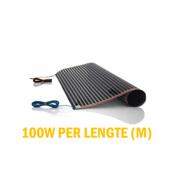 Folie 100w p/m, 100cm breed,  Vloerverwarming Elektrisch - voor onder hout & laminaat - 50 jr garantie