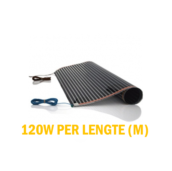 Folie 120w p/m, 75cm breed,  Vloerverwarming Elektrisch - voor onder hout & laminaat - 50 jr garantie