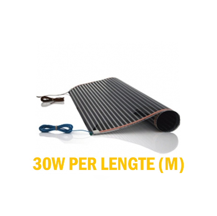 Folie 30w p/m, 60cm breed,  Vloerverwarming Elektrisch - voor onder hout & laminaat - 50 jr garantie