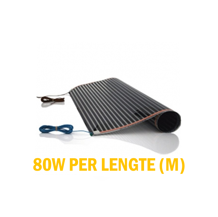 Folie 80w p/m, 50cm breed,  Vloerverwarming Elektrisch - voor onder hout & laminaat - 50 jr garantie