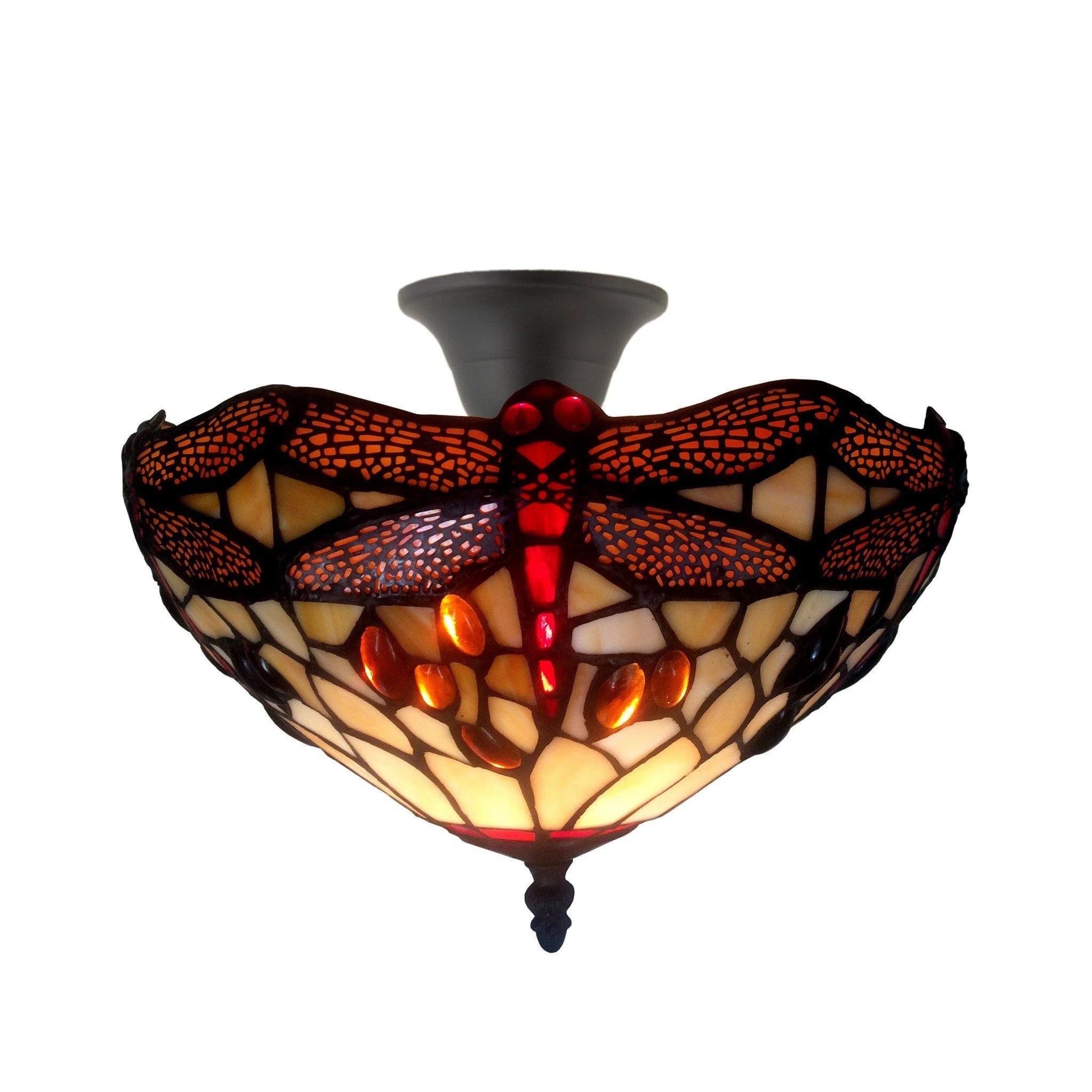 Tiffany Plafondlamp Ø30cm Beige Dragonfly - 96