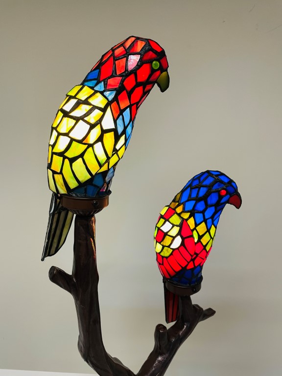 Tiffany tafellamp 2 papegaaien