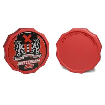 City Grinder Amsterdam 55mm, rode 2-delige grinder met magneetsluiting