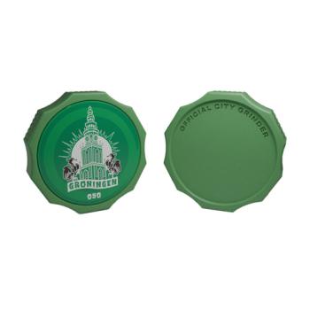 City Grinder Groningen open, twee helften van de 55mm grinder met tandsysteem zichtbaar