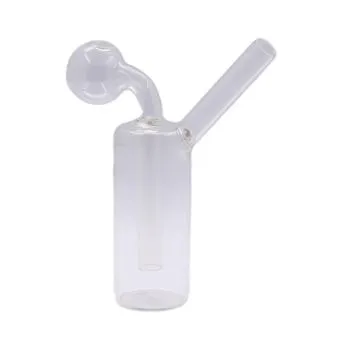 Glass Oil Bong Straight 17cm, rechte glazen oliebong van helder borosilicaatglas met zijkopje