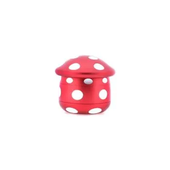 Mushroom Grinder Aluminium 63mm Rood, rode paddenstoel grinder met witte stippen