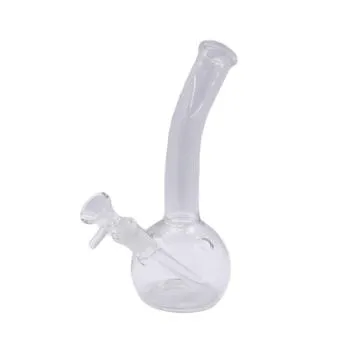 Curved Glass Bong 18cm, glazen bong met gebogen hals en rond onderstuk van borosilicaatglas
