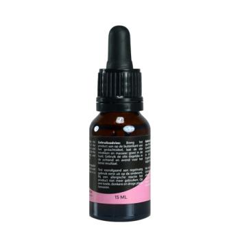 Bruin glazen flesje Wet Velvet rozenbottelolie 15 ml met pipet