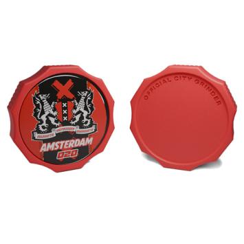 City Grinder Amsterdam 55mm, rode 2-delige grinder met magneetsluiting