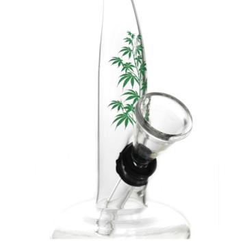 Mini glazen waterpijp cannabisblad 14 cm
