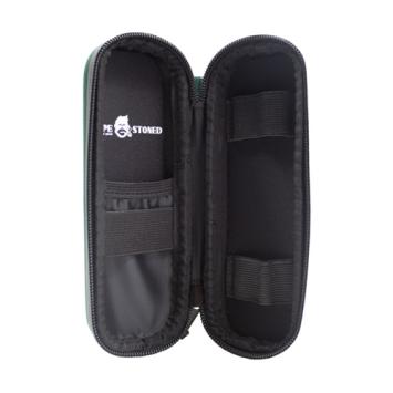 Slim Kong Case 2.0 groen geopend, zwarte binnenkant met elastische lussen voor joints, vloei en tips