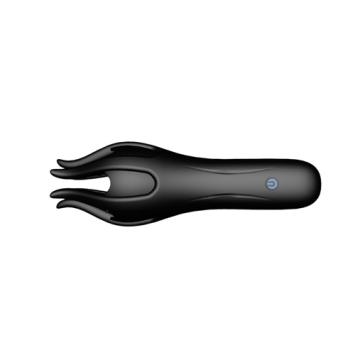 Tentra vibrator van zwart siliconen met zes tentakels, zijaanzicht