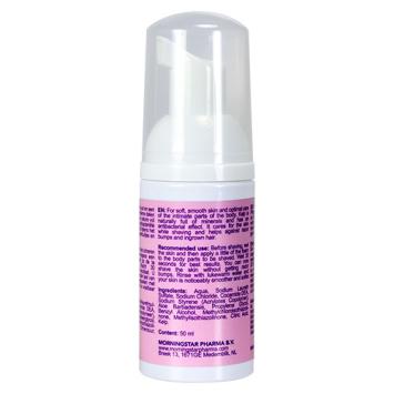 Velvet Shave intiem scheerschuim van Morningstar, roze pompflacon van 50 ml