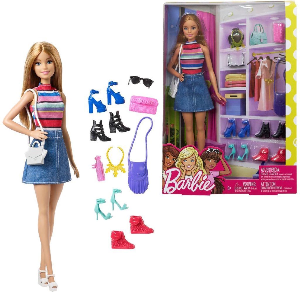 Barbie Modepop met Blond Haar - met Extra Schoenen, Tassen en Accessoires