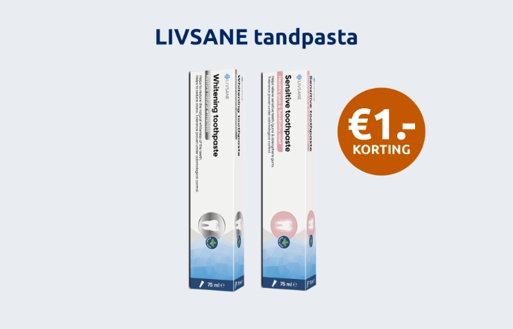 Afbeelding met aanbieding voor LIVSANE tandpasta met 1 euro korting