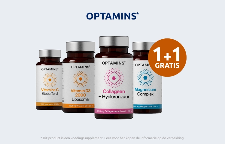 Afbeelding met aanbieding voor OPTAMINS vitaminen met 1 plus 1 gratis korting