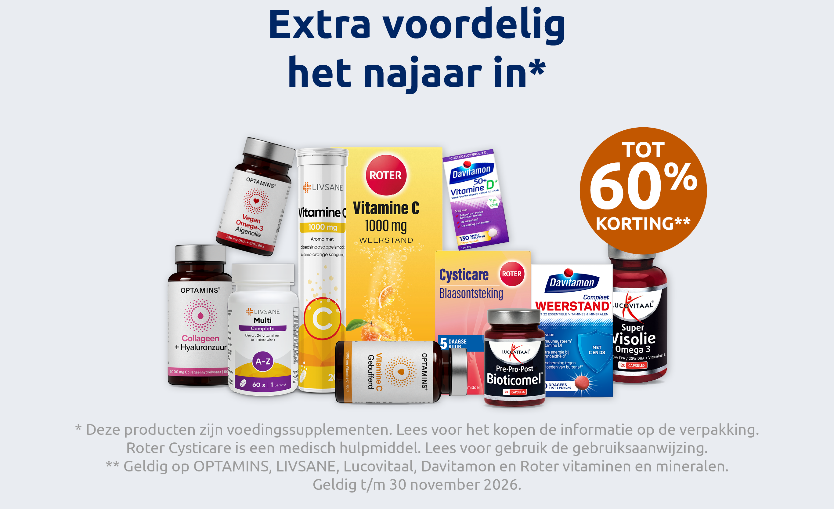 Actiebanner voor diverse vitaminen tot 60% korting