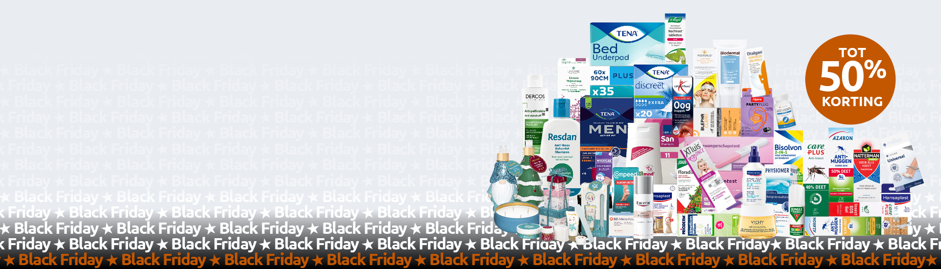 Actiebanner met een breed assortiment aan merken. Tot 50% korting!