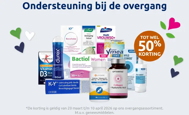 Klikbare afbeelding die naar een actiepagina voor de overgang leidt. Daar staan verschillende merken met kortingen tot wel 50% op.