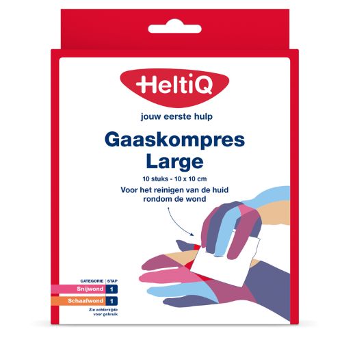 HeltiQ Gaaskompres Large 10 x 10 cm, 1 karton 10 stuks