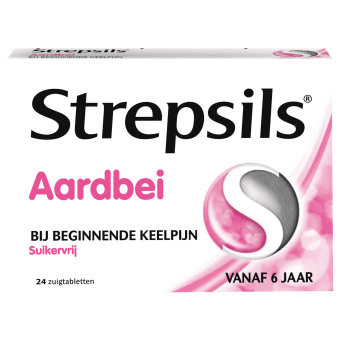 Strepsils Aardbei Zuigtablet Suikervrij 24 stuks