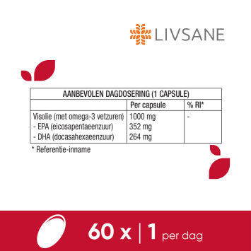 LIVSANE Omega-3 Visolie 1000mg Hooggedoseerd Softgelcapsule 60 stuks