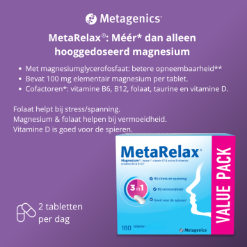 Metagenics Metarelax Magnesiumglycerofosfaat 900mg Tabletten 180 stuks