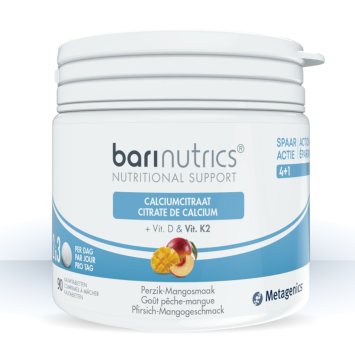 BariNutrics® Nutritional Support Calciumcitraat met Vit D & K2 met Perzik-Mangosmaak Kauwtabletten 90 stuks