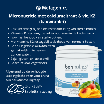BariNutrics® Nutritional Support Calciumcitraat met Vit D & K2 met Perzik-Mangosmaak Kauwtabletten 90 stuks