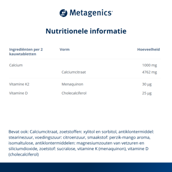 BariNutrics® Nutritional Support Calciumcitraat met Vit D & K2 met Perzik-Mangosmaak Kauwtabletten 90 stuks