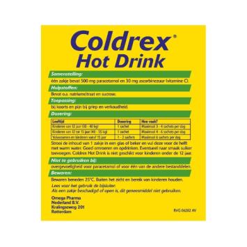 Coldrex Hot Drink Vitamine C Paracetamol 500mg Sachets 10 stuks