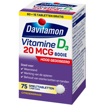 Davitamon Vitamine D 20 mcg Melt tabs 60+15ST
