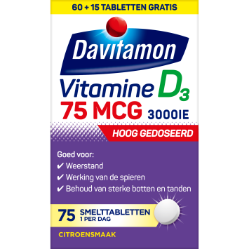 Davitamon Vitamine D 75 mcg Melt tabs 60+15ST