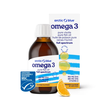 Arctic Blue Omega 3 Pure Visolie met Vitamine D Sinaasappelsmaak 150 ml