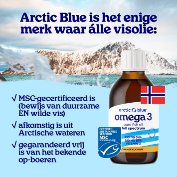 Arctic Blue Omega 3 Pure Visolie met Vitamine D Sinaasappelsmaak 150 ml