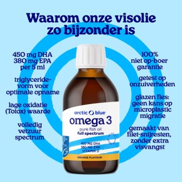 Arctic Blue Omega 3 Pure Visolie met Vitamine D Sinaasappelsmaak 150 ml