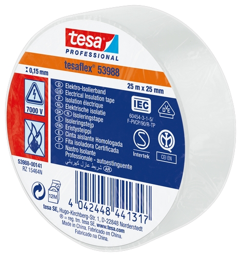 Tesa 53988 PVC isolatietape (0.15mm) 25mm x 25 meter Wit