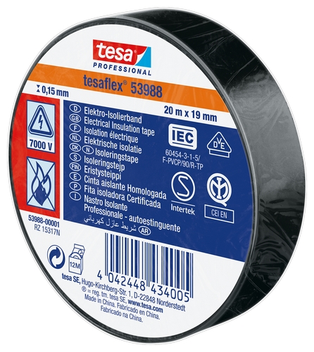 Tesa 53988 PVC isolatietape (0.15mm) 19mm x 20 meter Zwart